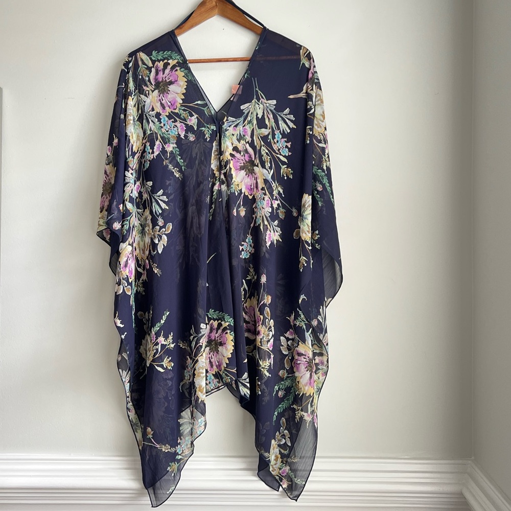 Band of Gypsies Sz S/M Floral Sheer Button Front Cardigan Swimwear Cover Up